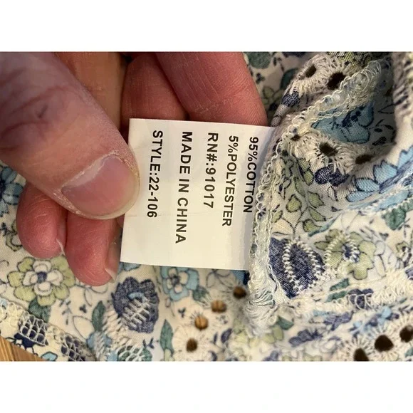 Solitaire Embroidered Eyelet Babydoll Top Peplum Ruffles Blue Green Floral XL - Picture 9 of 10